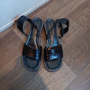 Donald J. Pliner Black Croc-Embossed Strap Sandals